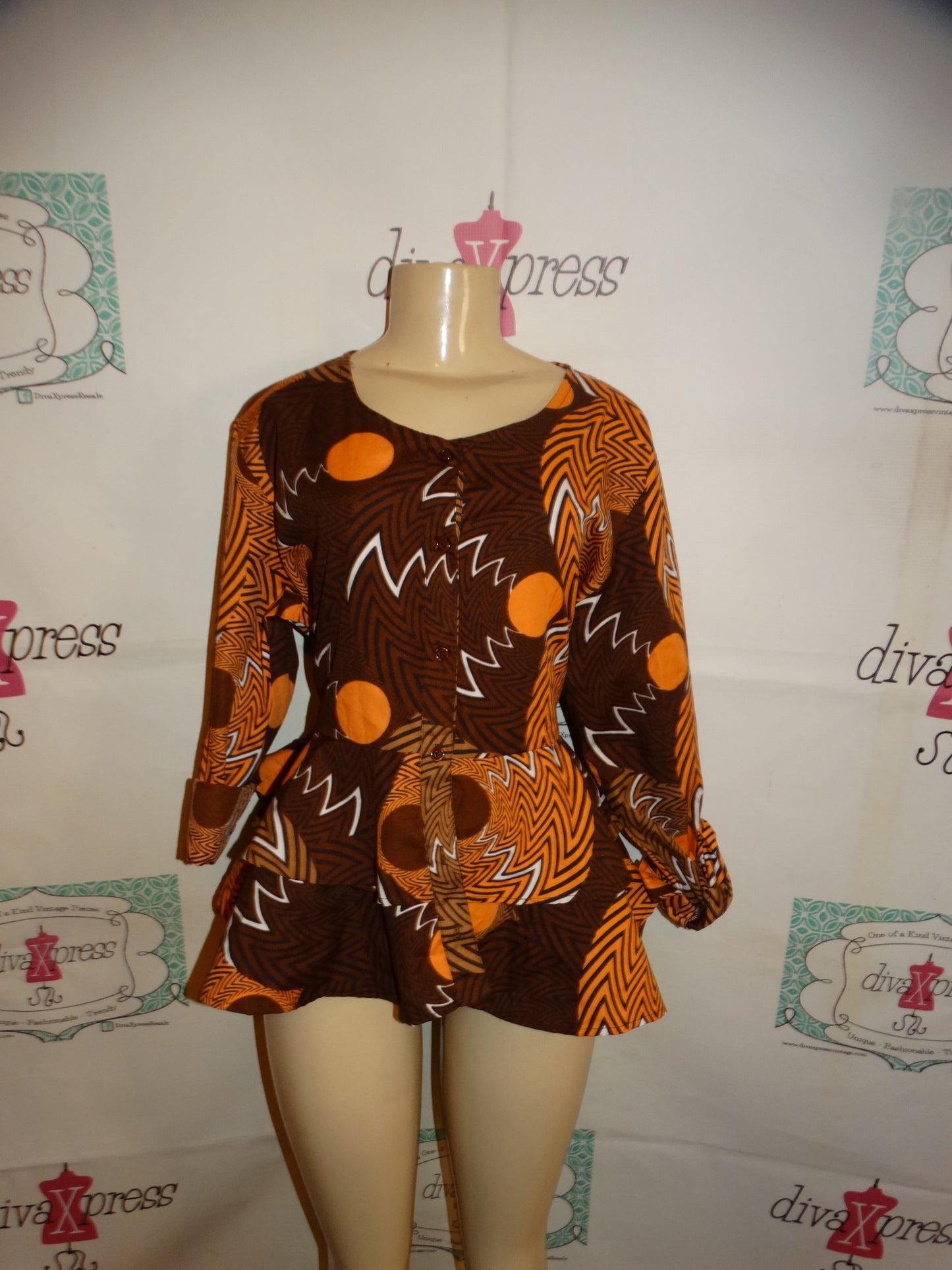 Vintage Belma Brown Heavy Peplum Top Size XL