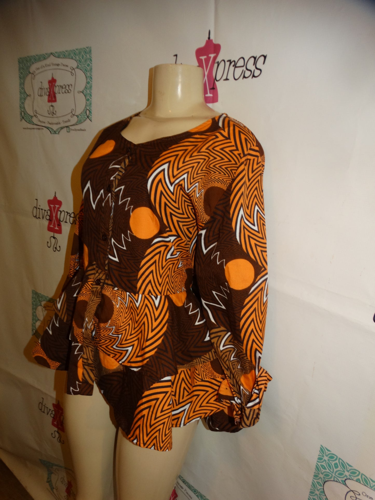 Vintage Belma Brown Heavy Peplum Top Size XL