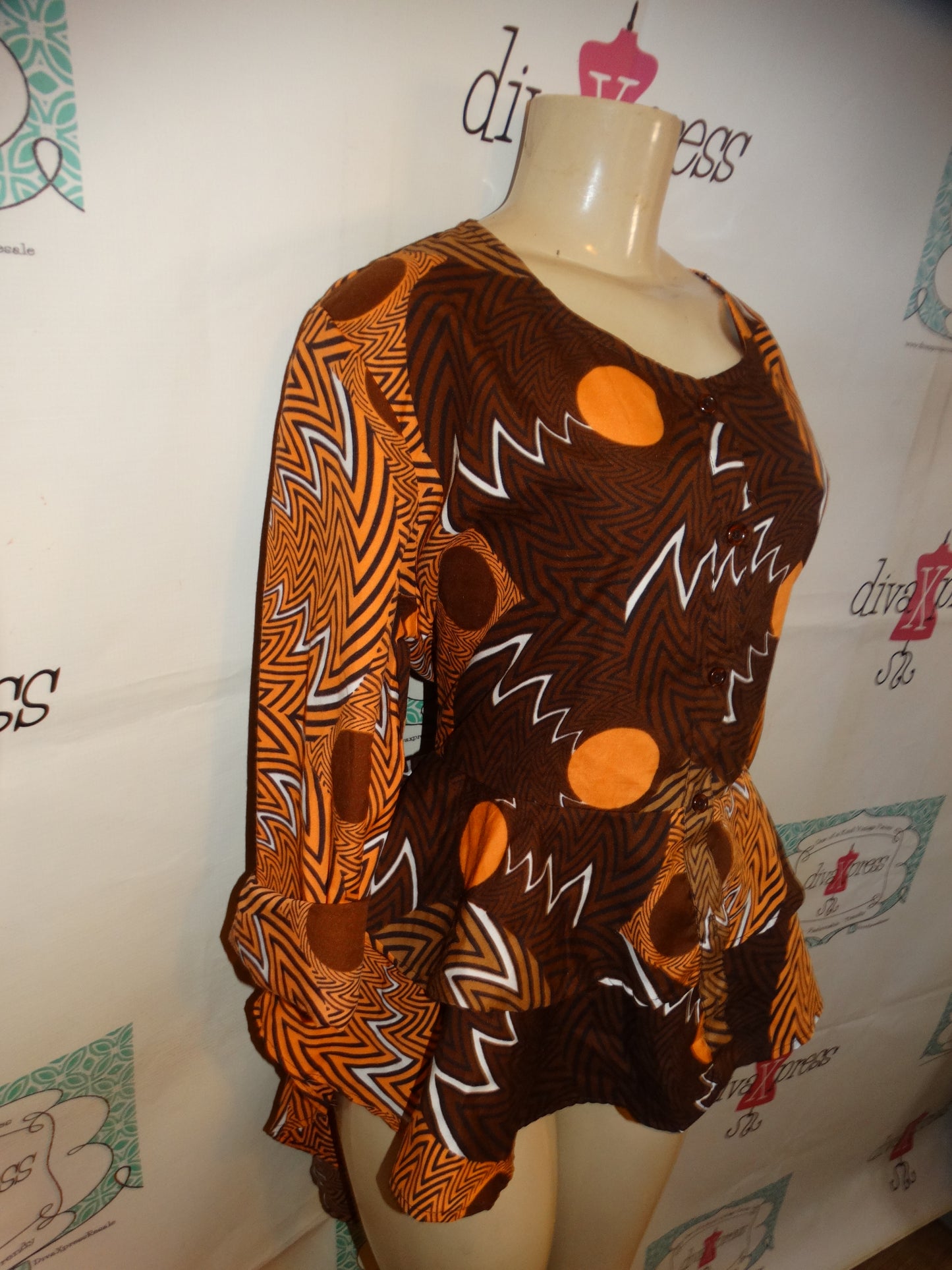 Vintage Belma Brown Heavy Peplum Top Size XL