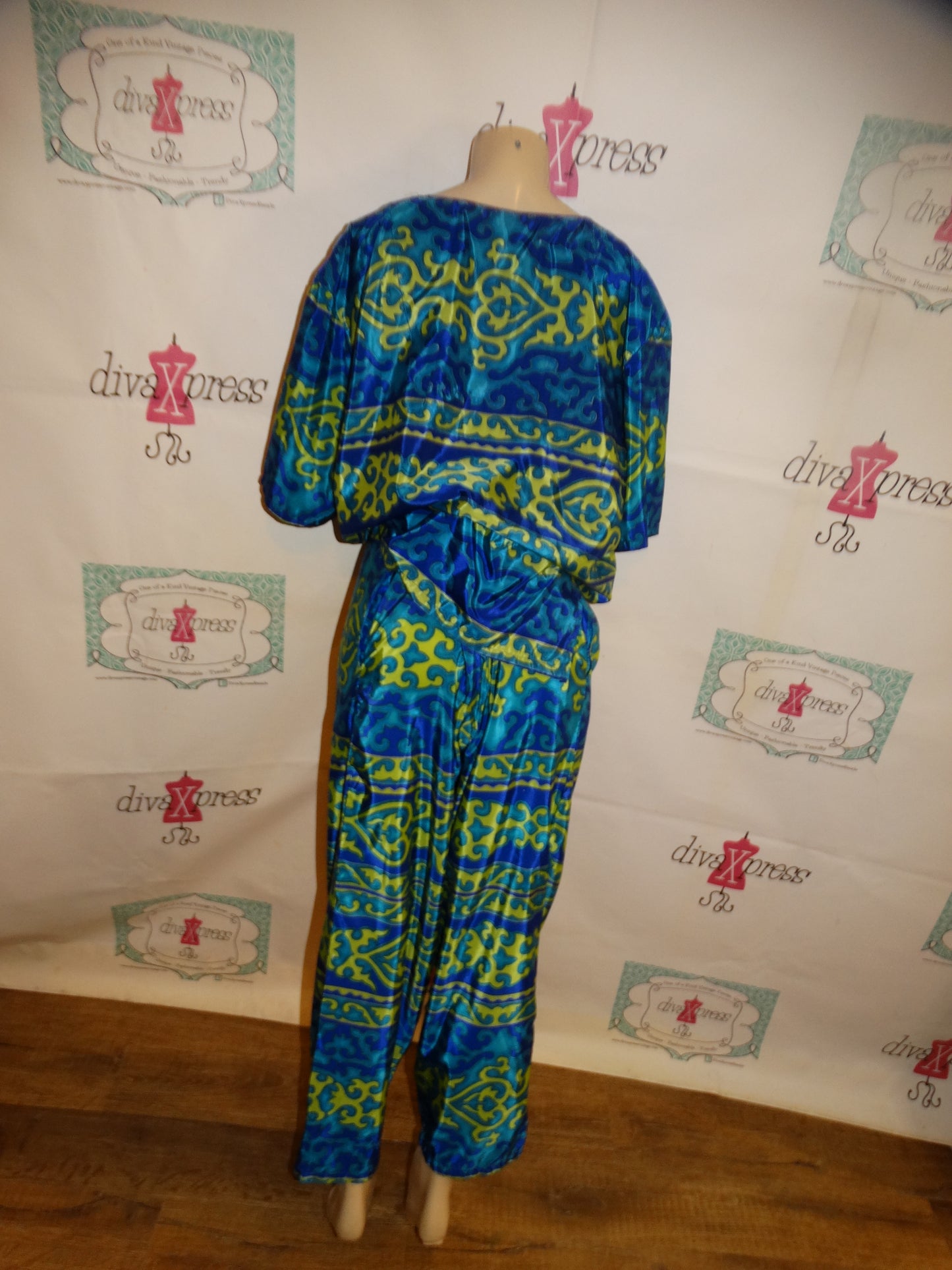 Vintage Glamour Green/Blue 2 Piece Pants Set Size 2x