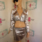 Vintage Siliver Sequins 2 Piece Skirt Set Size S