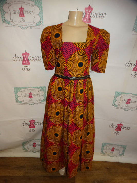 Vintage Orange/Pink Long Draped Dress Size M