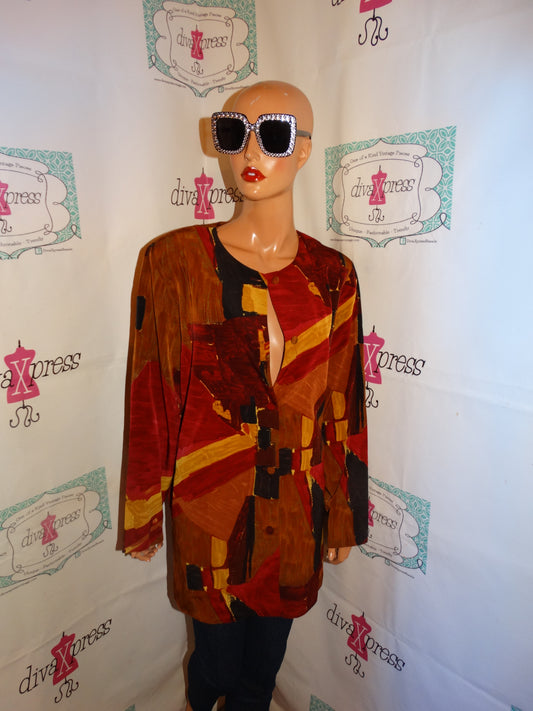 Vintage Marilyn B Burgundy Tan Blouse Size 2x