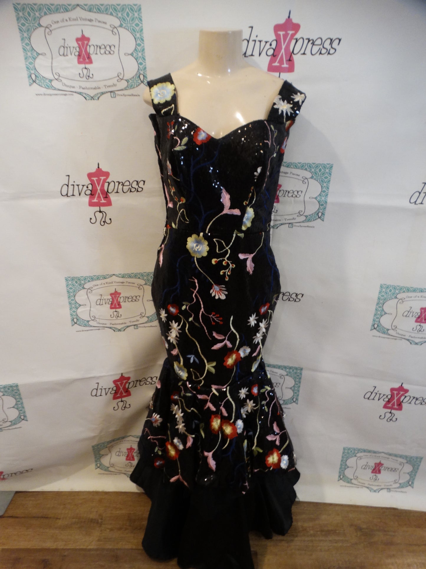 Vintage Black Sequins Dress Size L