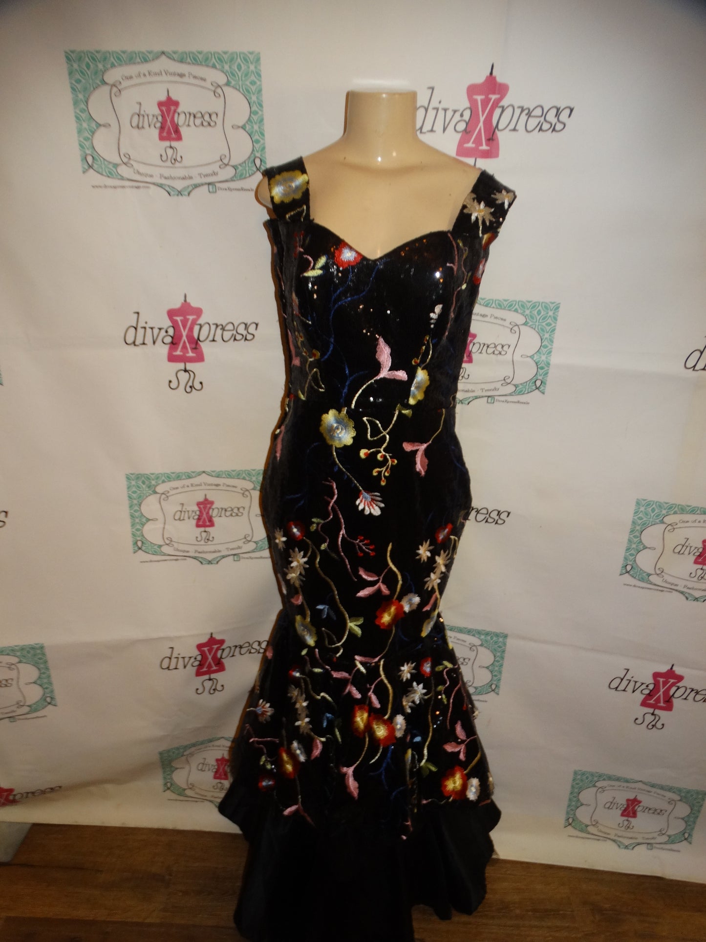 Vintage Black Sequins Dress Size L