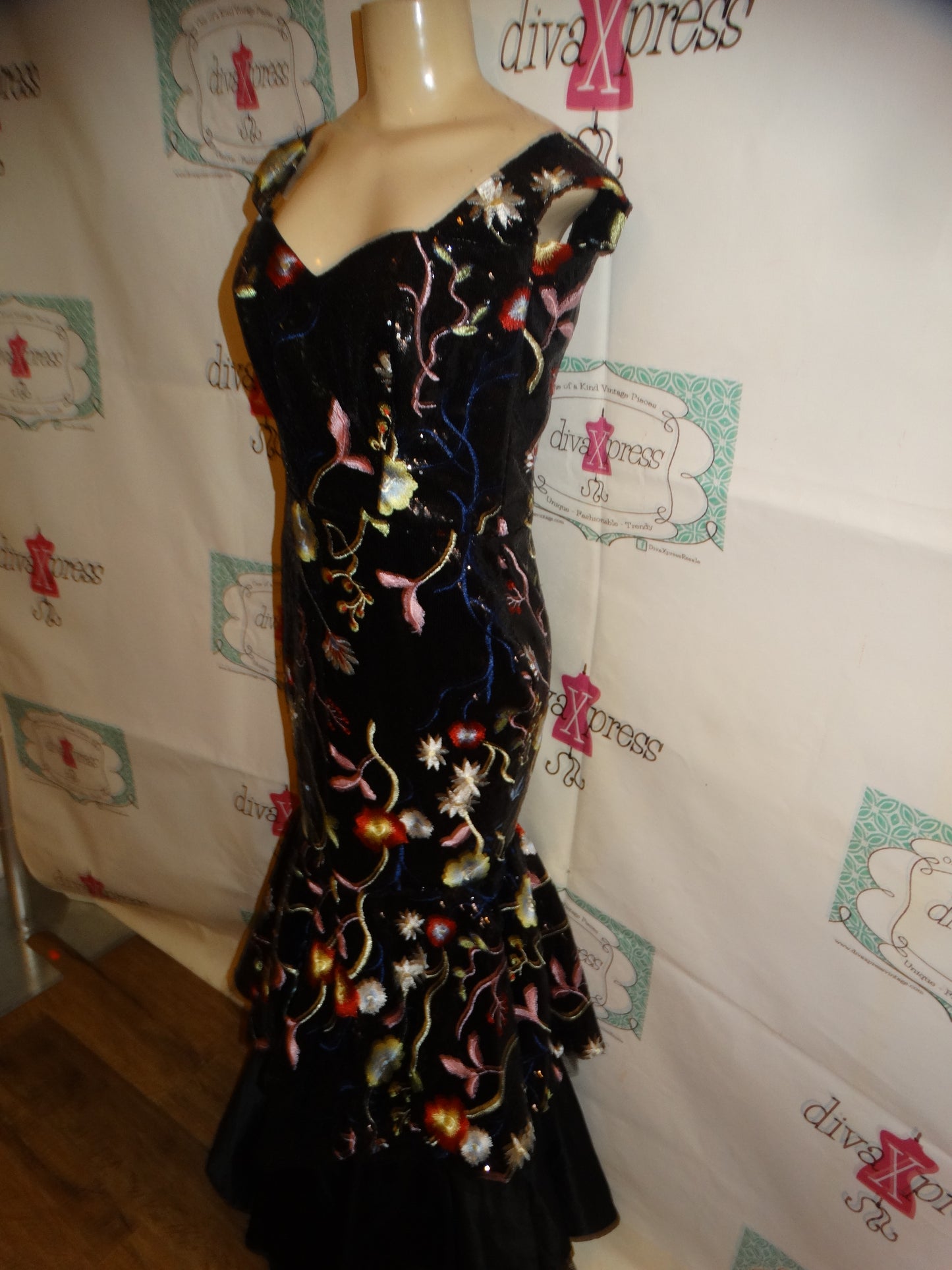 Vintage Black Sequins Dress Size L