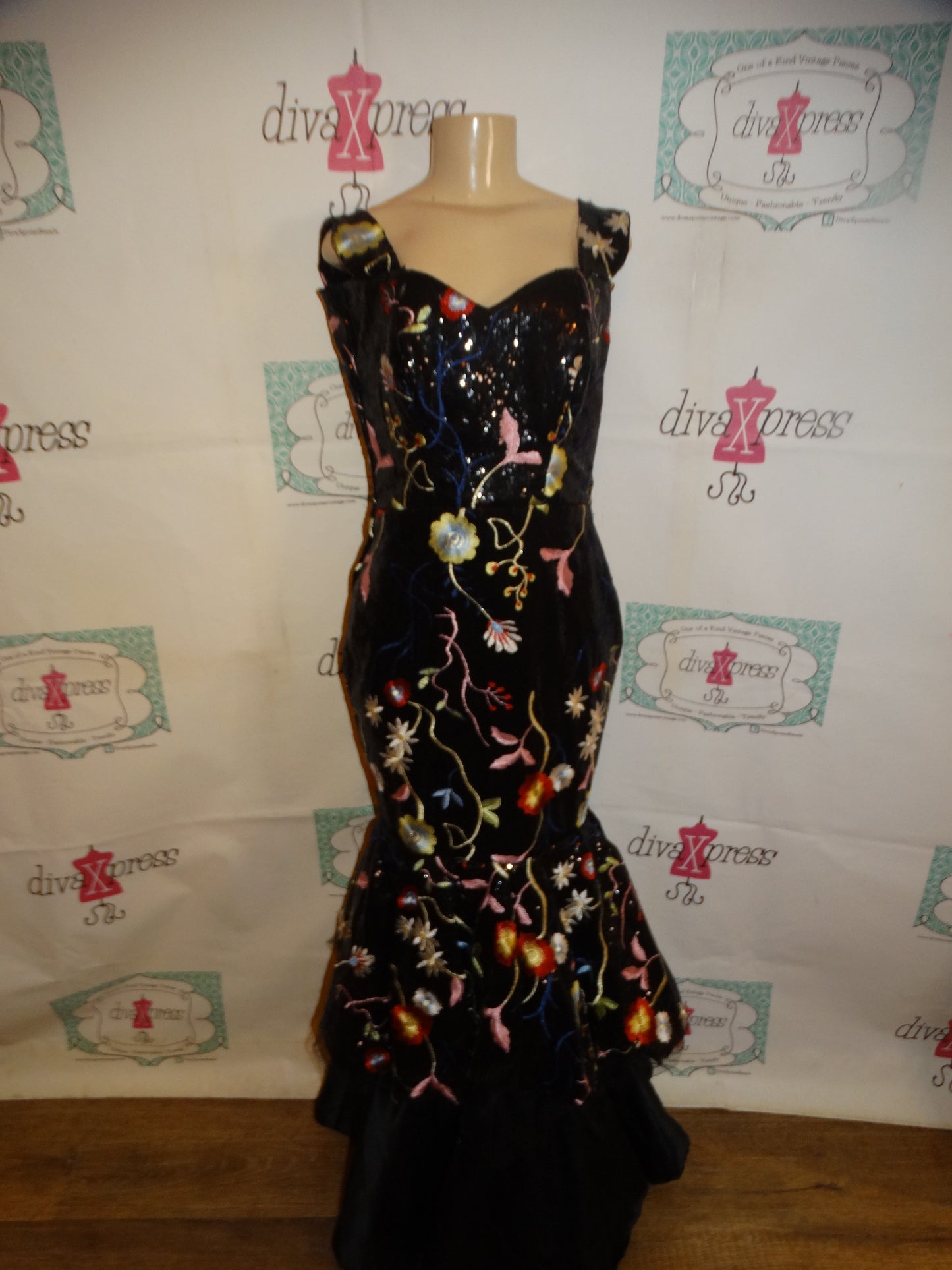 Vintage Black Sequins Dress Size L