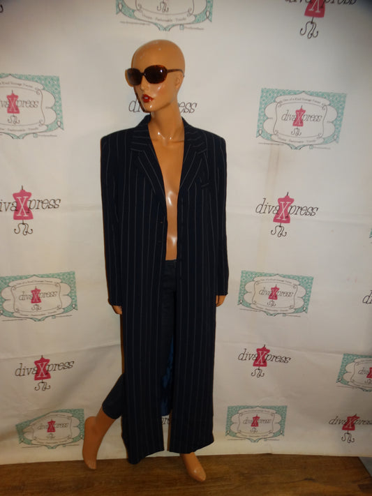 Vintage Together Blue/White Stipe Long Duster Jacket Size XL