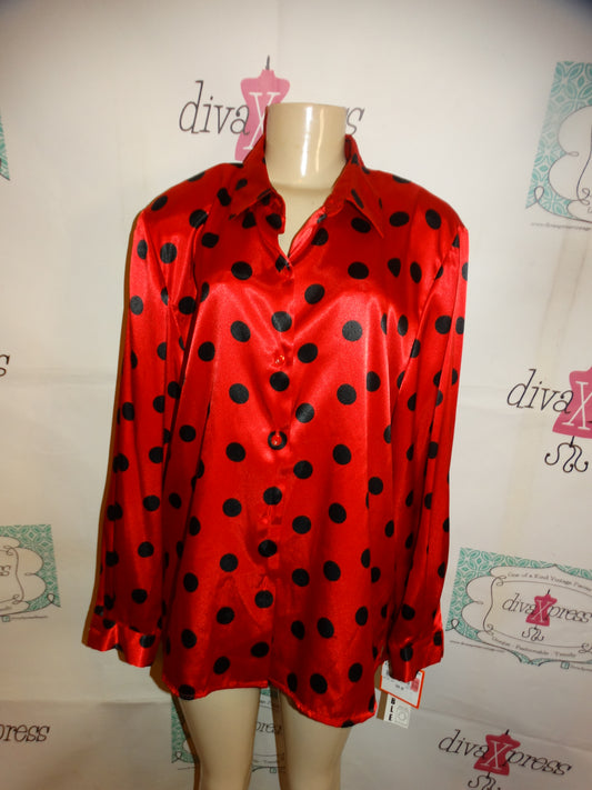 Vintage Joan Leslie Red/Black Polka Dot Top Size 1x