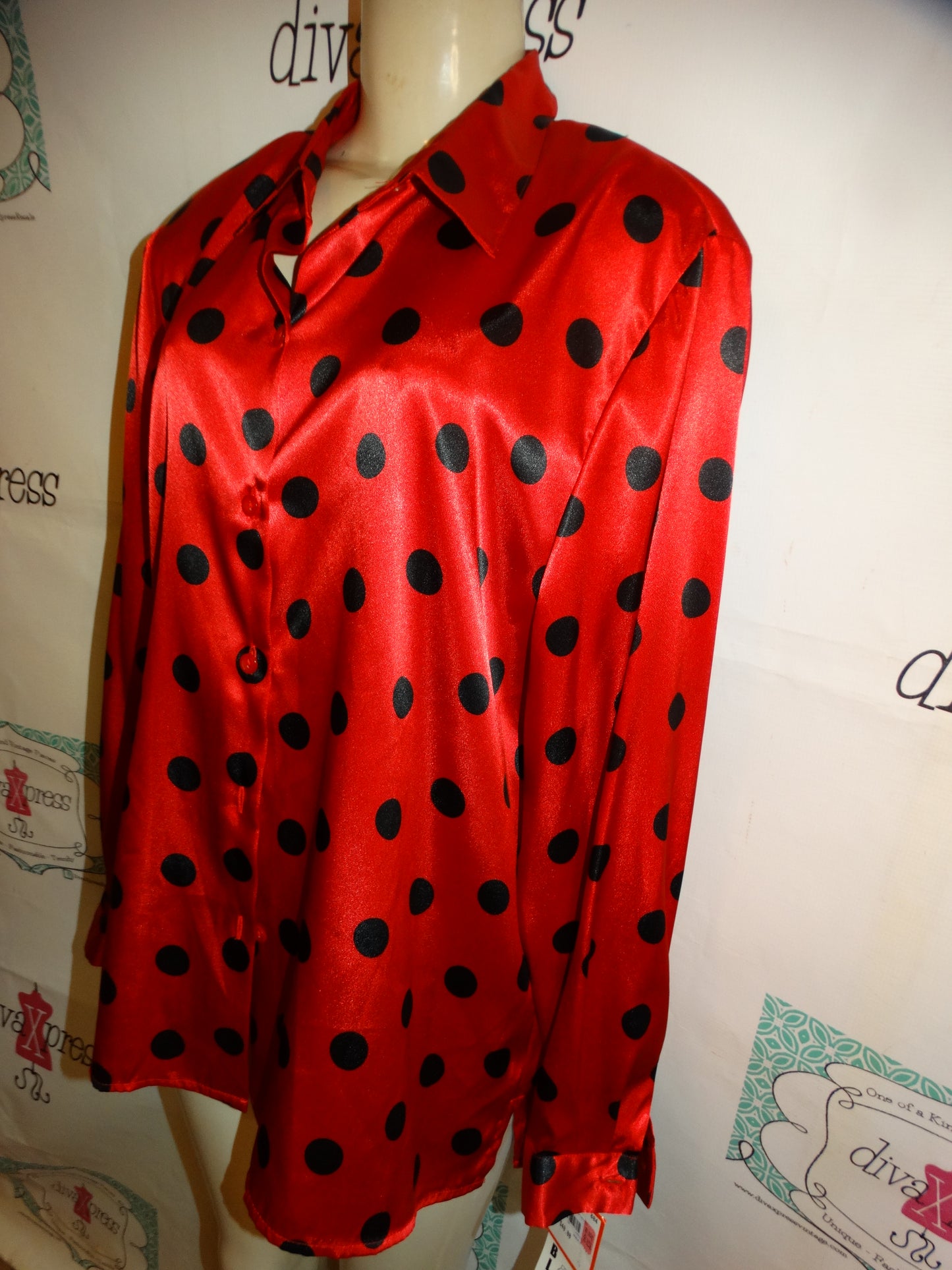 Vintage Joan Leslie Red/Black Polka Dot Top Size 1x