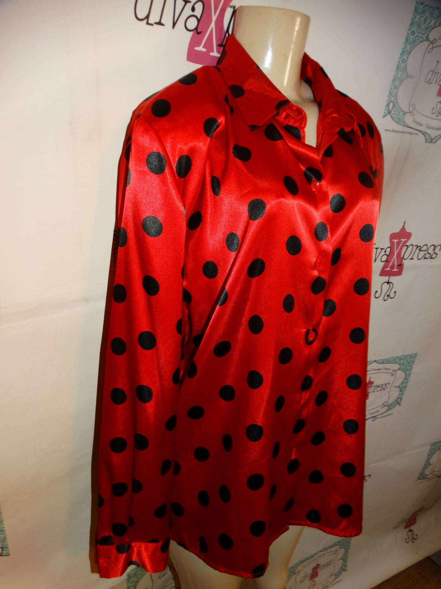 Vintage Joan Leslie Red/Black Polka Dot Top Size 1x