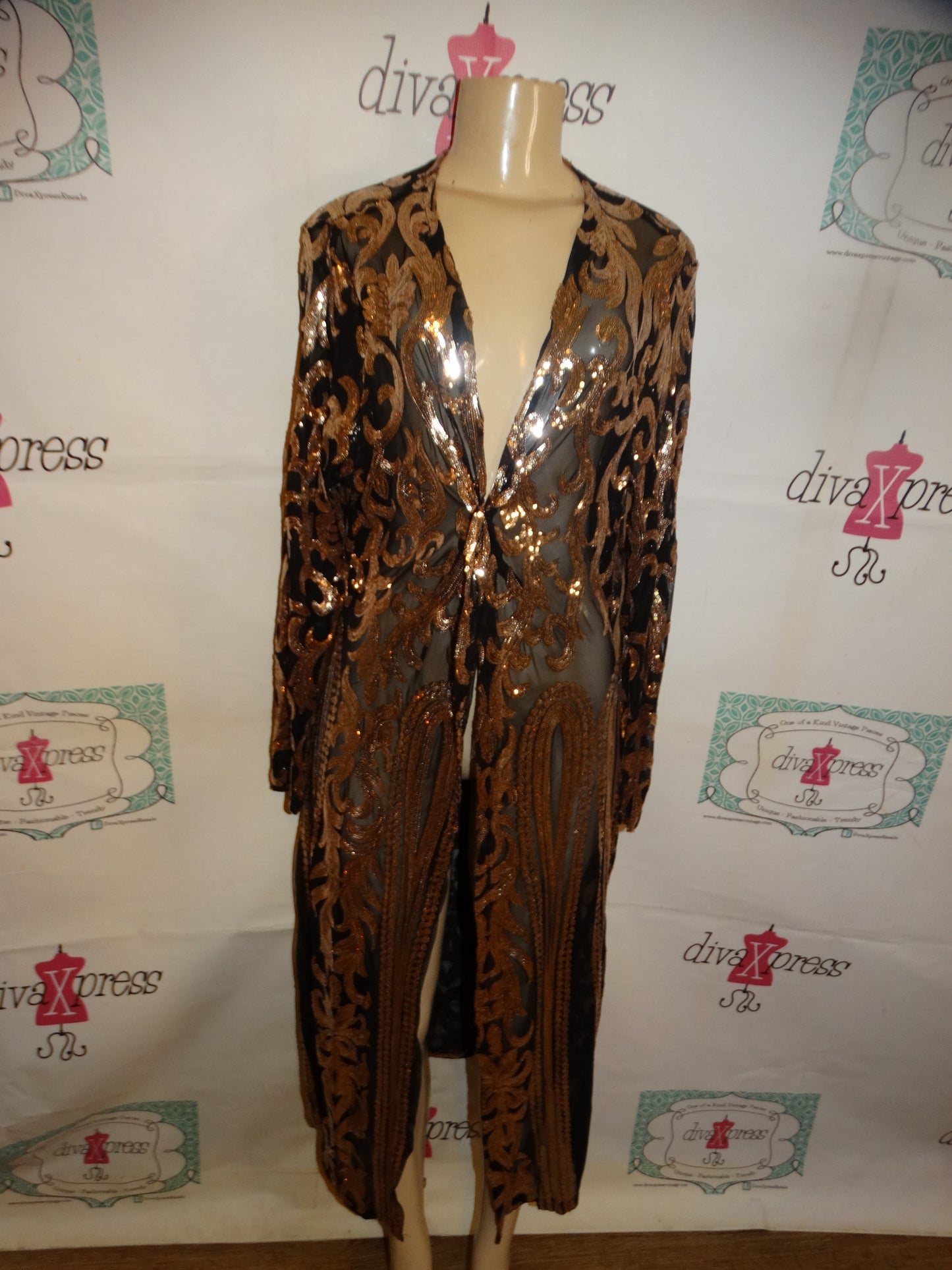 Black Sequins Long Duster Size L/XL