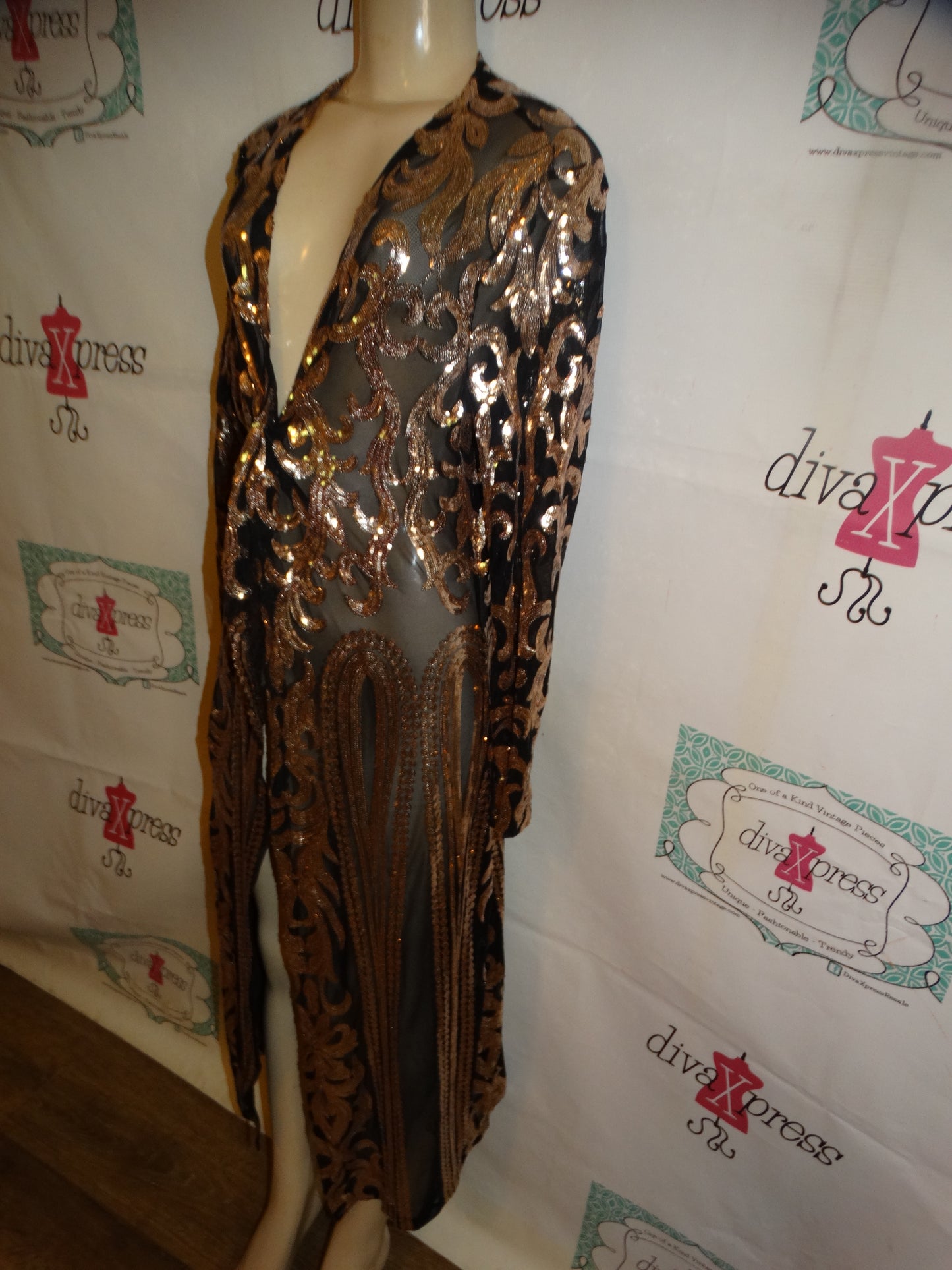 Black Sequins Long Duster Size L/XL