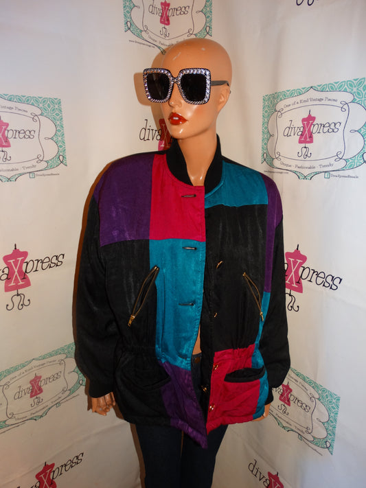 Vintage Mulberry Street Black Colorful Jacket Size L
