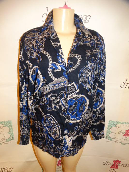 Vintage Jones New York Blue Versace Style Top Size L