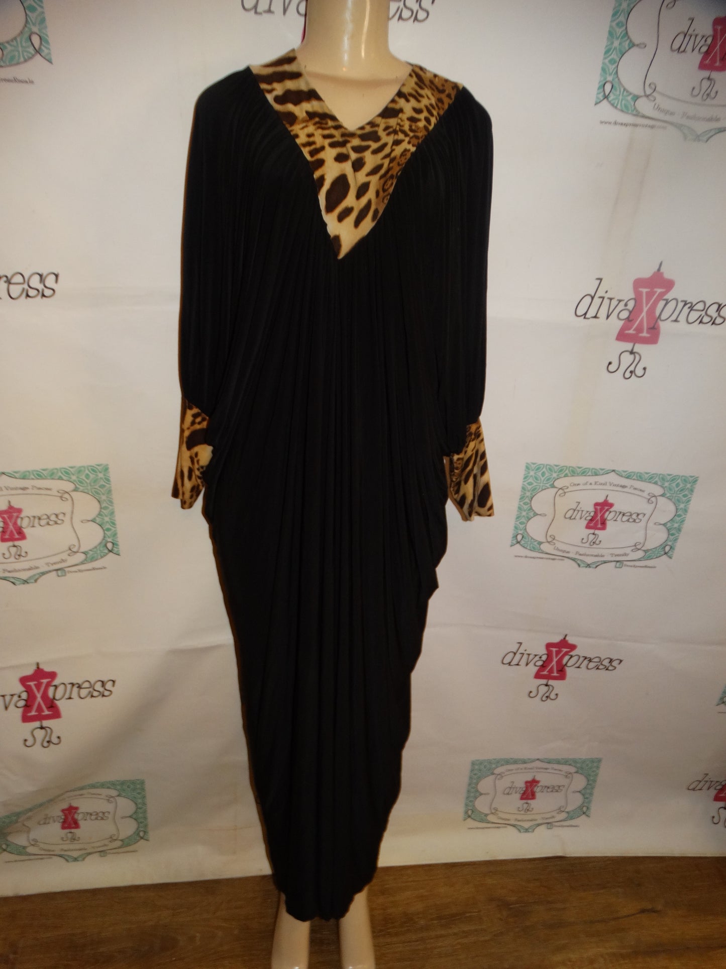 Black Leopard Wrapped Long dress Size XL