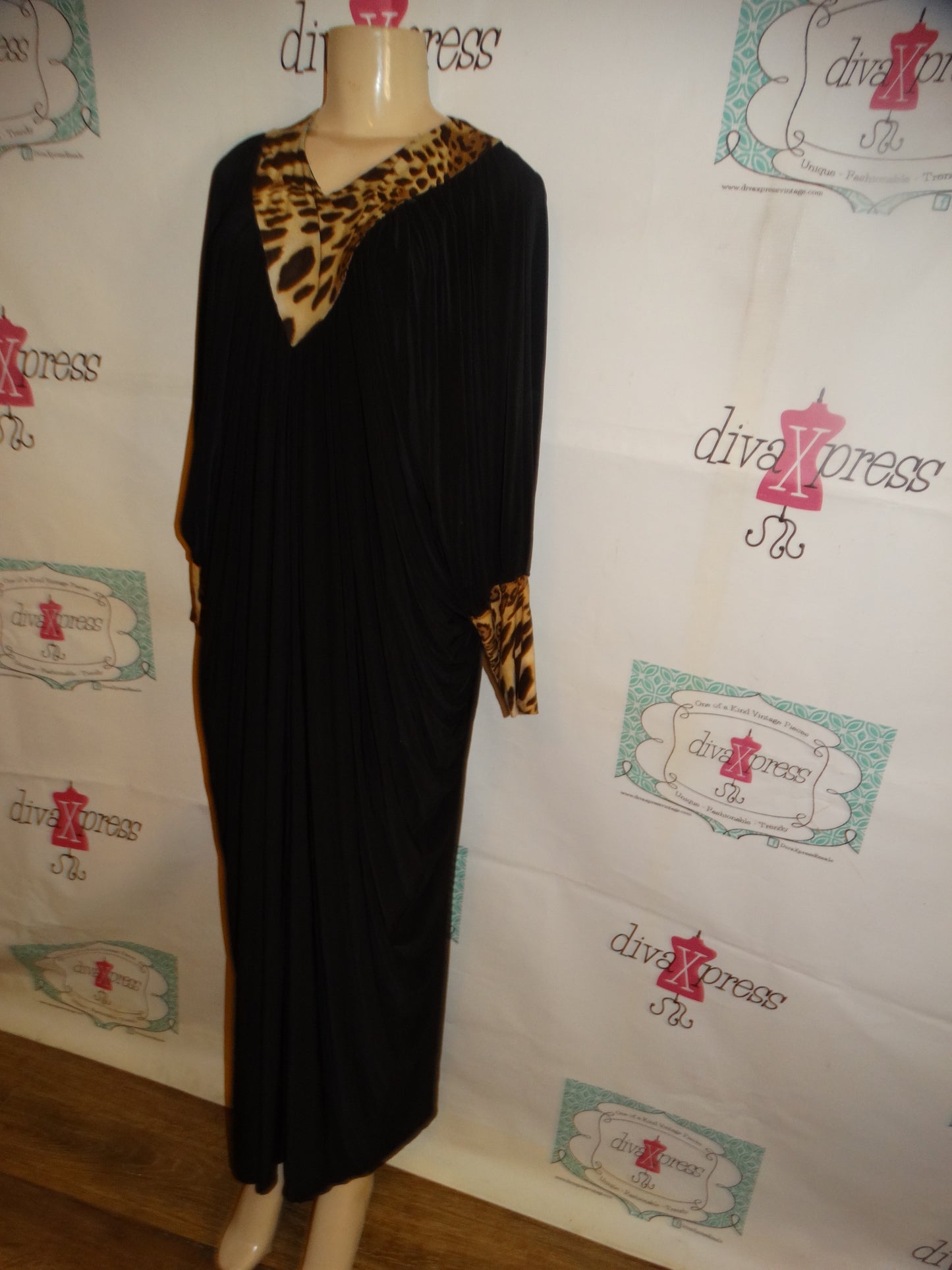 Black Leopard Wrapped Long dress Size XL
