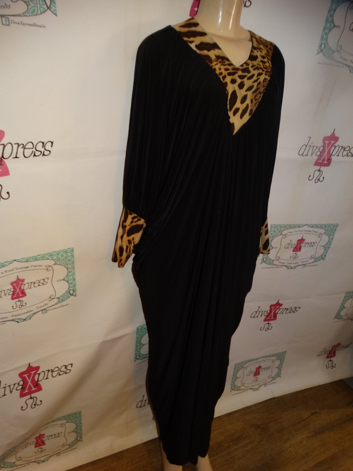 Black Leopard Wrapped Long dress Size XL