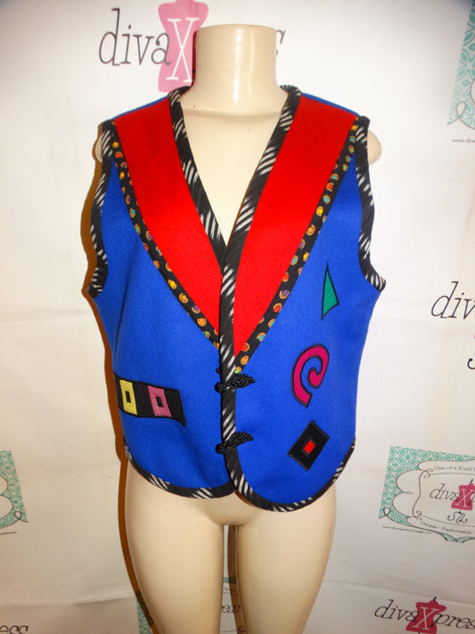 Vintage Lynn Murray Blue Colorful Wool Vest Size L