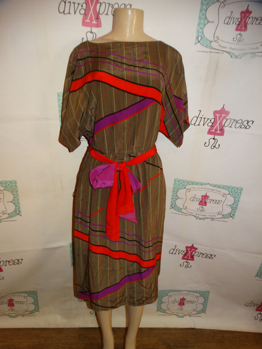 Vintage Jerry Regenbogen Tan/Gray Colorful Dress Size L