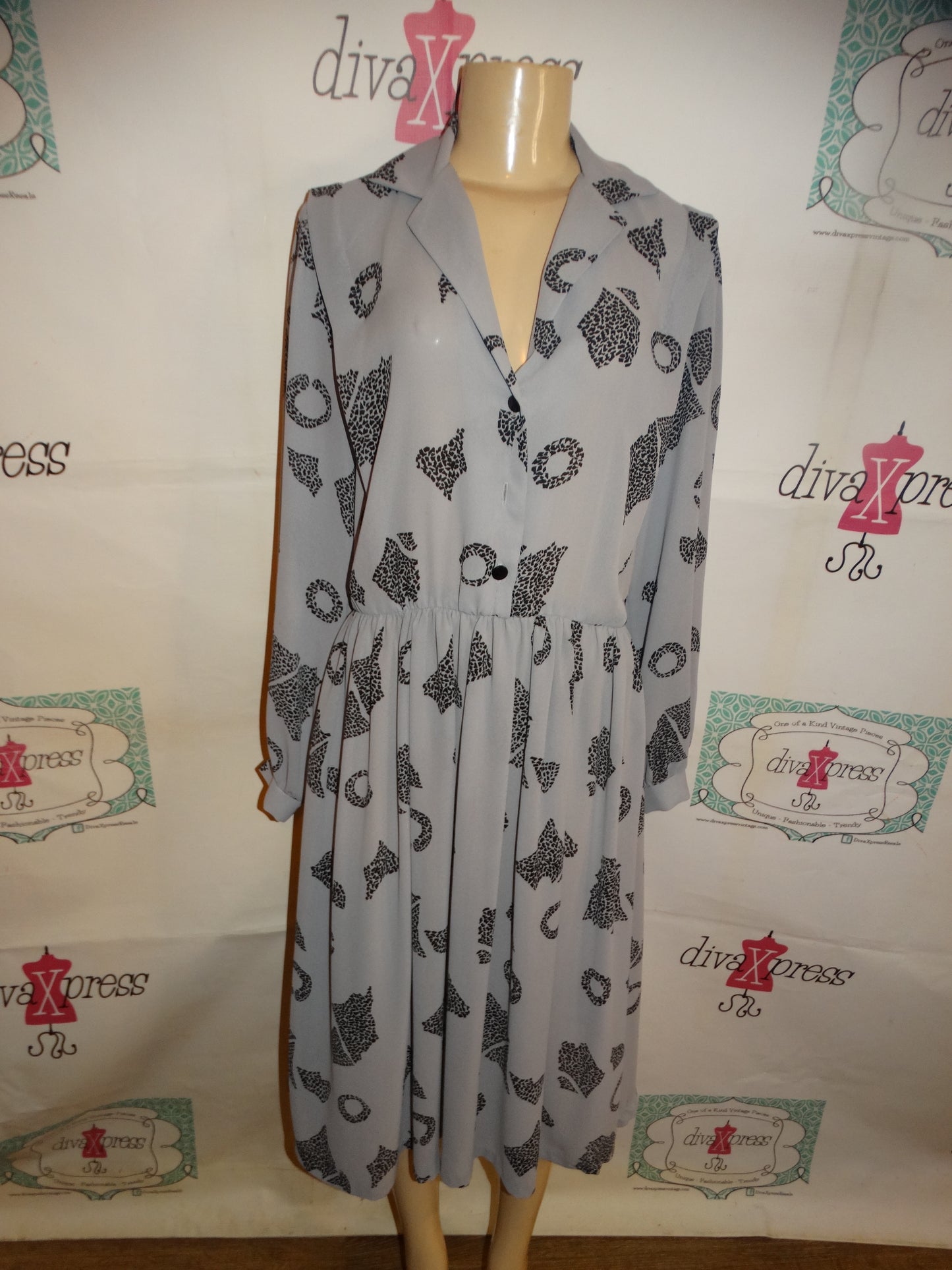 Vintage Jerry Lurie Gray/Black Letter Dress Size L