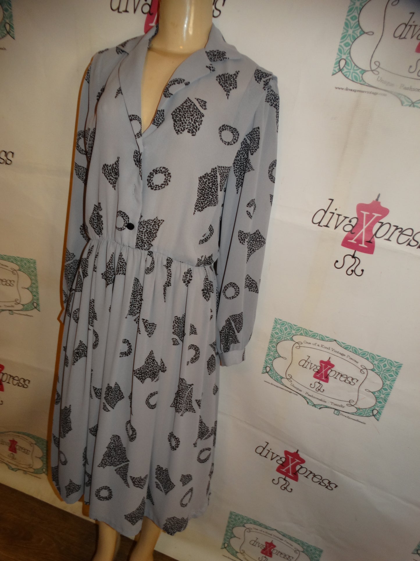 Vintage Jerry Lurie Gray/Black Letter Dress Size L