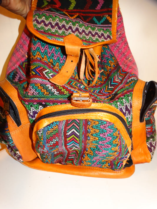 Vintage Colorful Leather Backpack Purse Size XL
