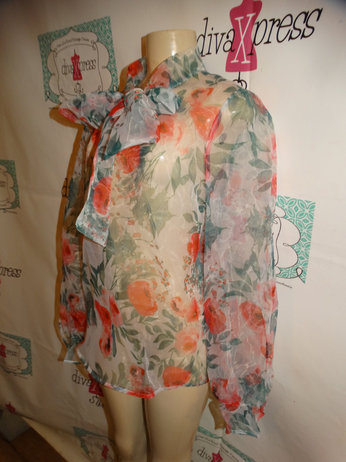 White Sheer Floral Top Size M