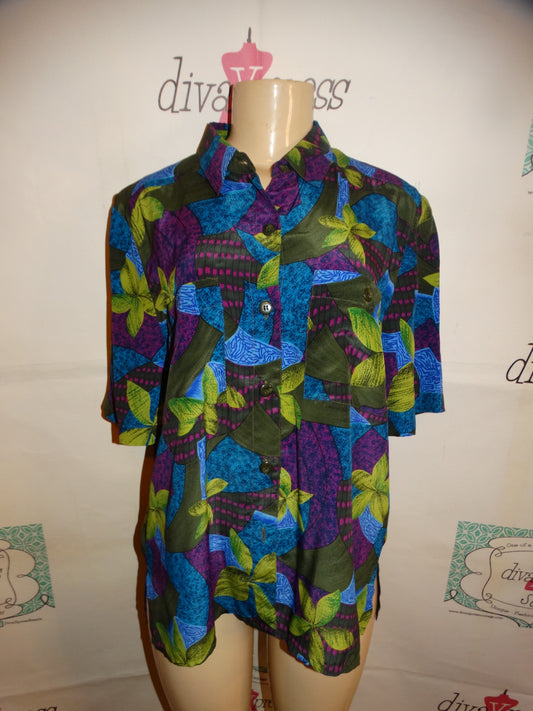 Vintage Doncaster Green Floral Top Size L