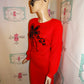 Vintage Siliver Leaf Red/Black Leaf Sweater Dress Size M-L