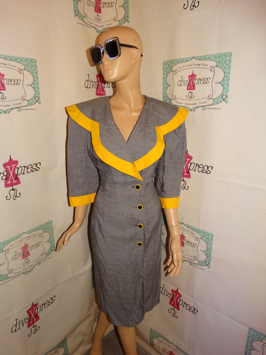 Vintage Kate Warner yellow/Black White Dress Size M