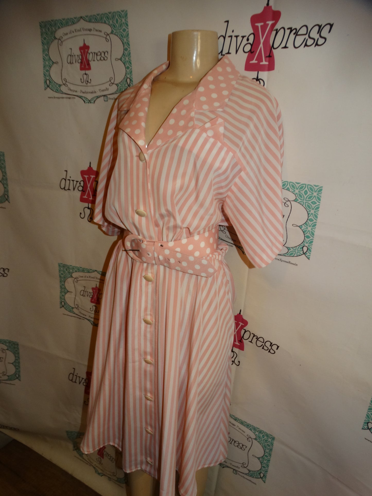 Vintage Classica Pink/White Stripe Dress Size XL