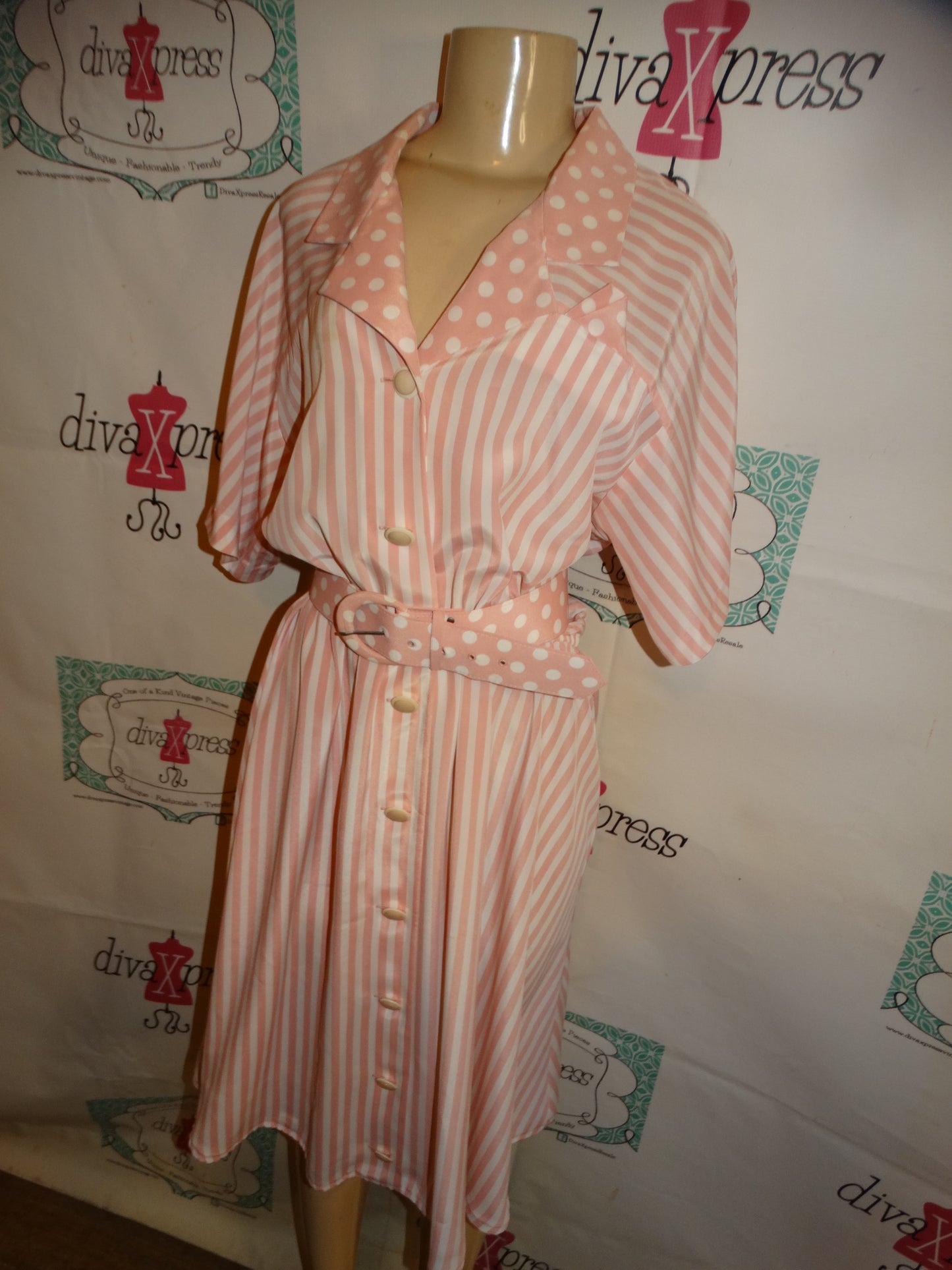 Vintage Classica Pink/White Stripe Dress Size XL