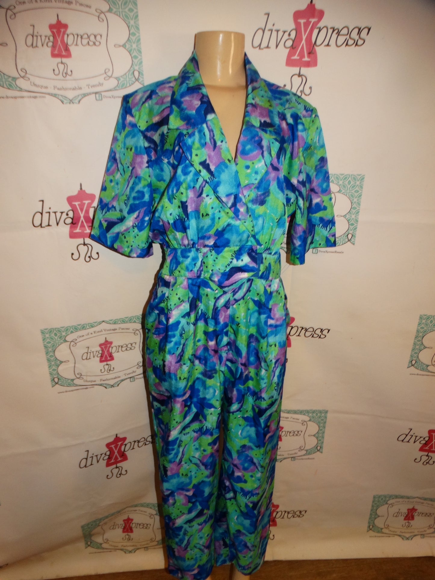 Vintage Joan Walters Blue/Purple Jumpsuit Size M