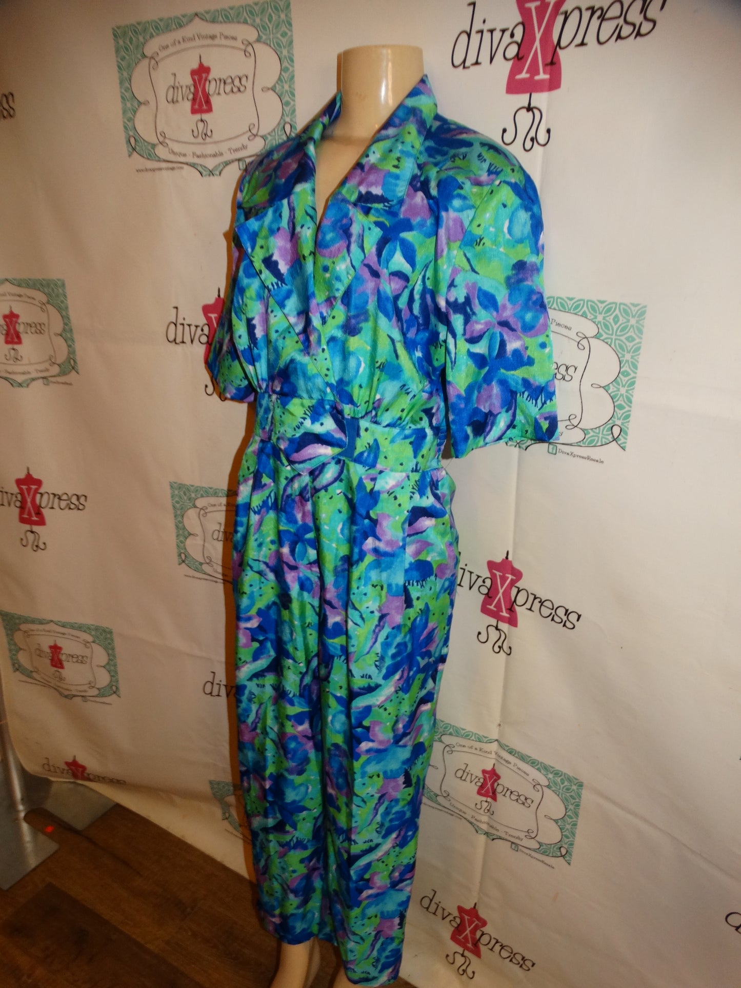 Vintage Joan Walters Blue/Purple Jumpsuit Size M