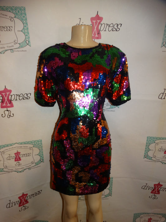 Vintage Colorful Sequins Dress Size L
