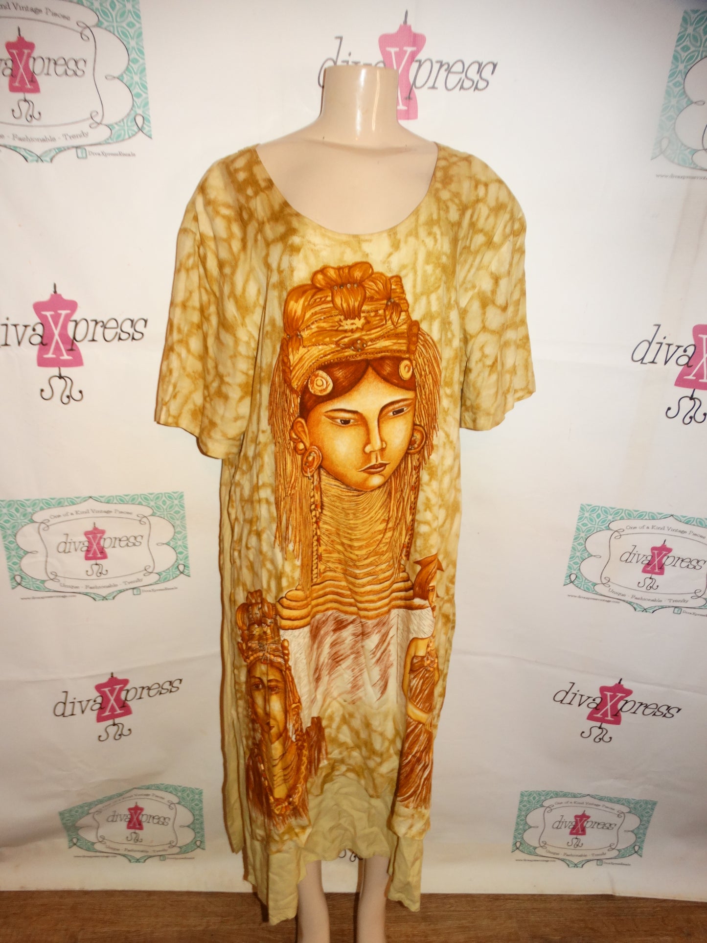 Vintage Freestyle Brown Face Dress Size 1x