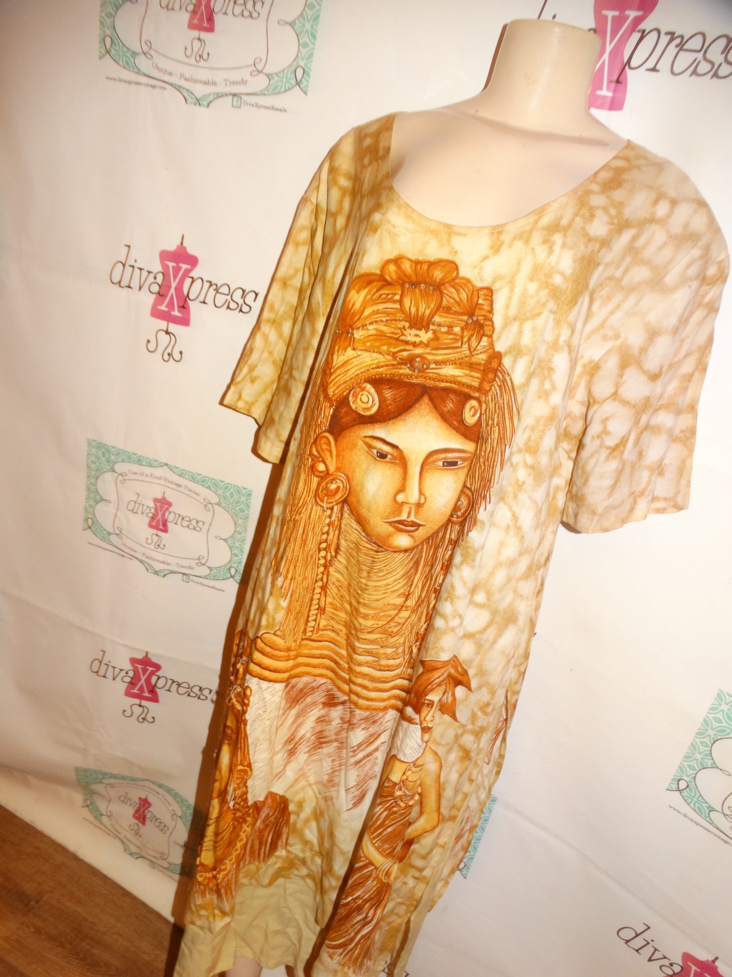 Vintage Freestyle Brown Face Dress Size 1x