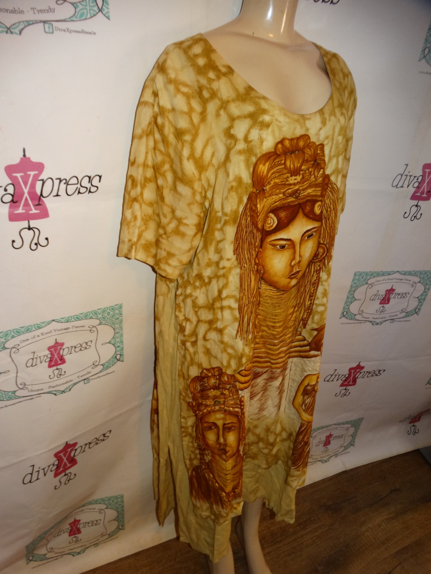 Vintage Freestyle Brown Face Dress Size 1x