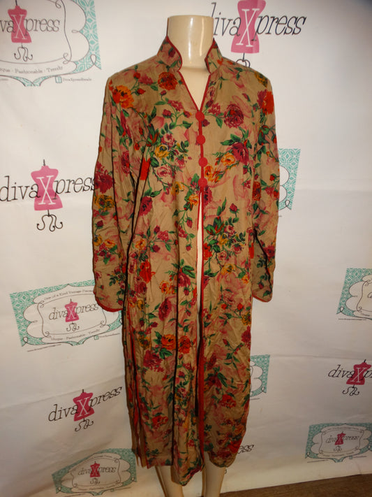 vintage Brown Floral Split Dress Size M