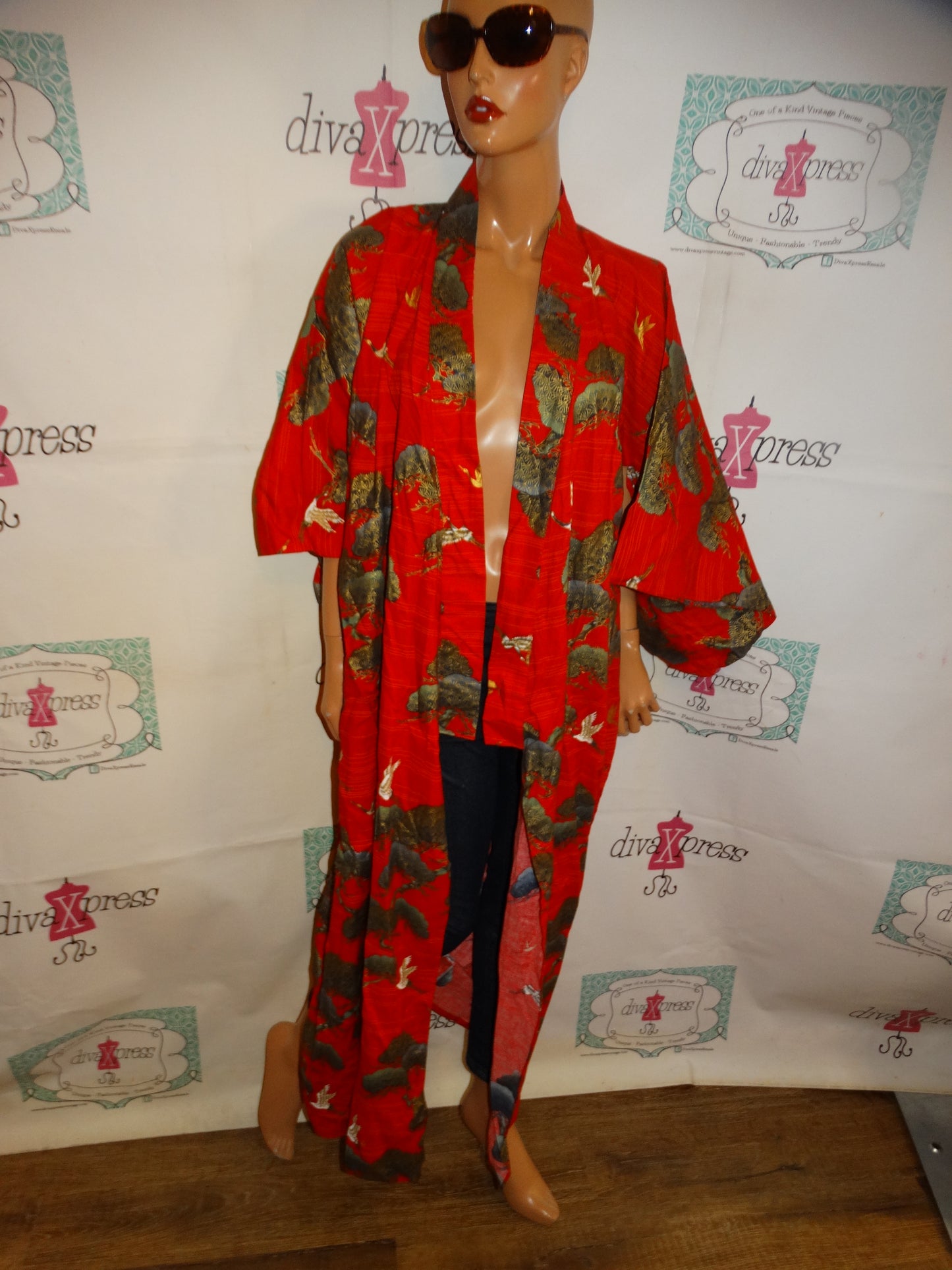 Vintage Red Asian Style Duster Size 1x