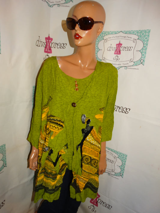 Vintage Senority Green/Yellow Top Size 2x