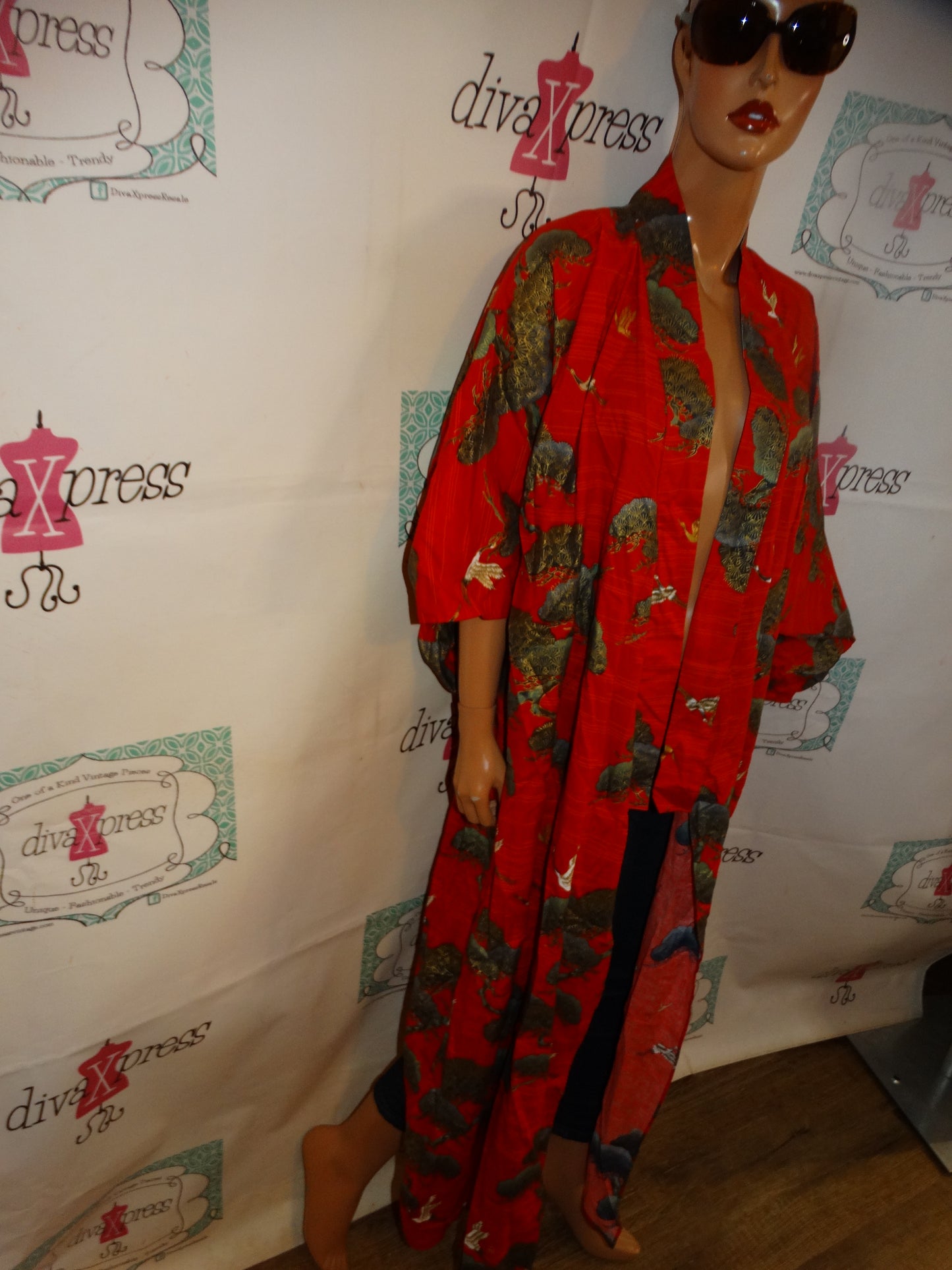 Vintage Red Asian Style Duster Size 1x