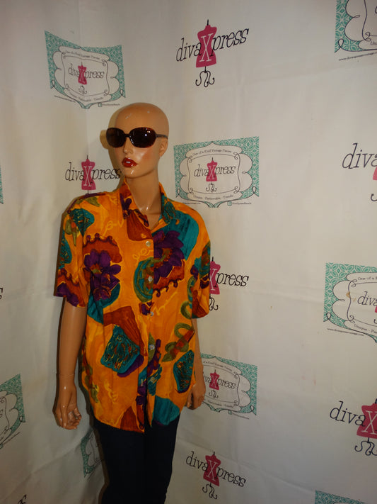 Vintage Katie Lee Mustard Yellow/Green Top Size L