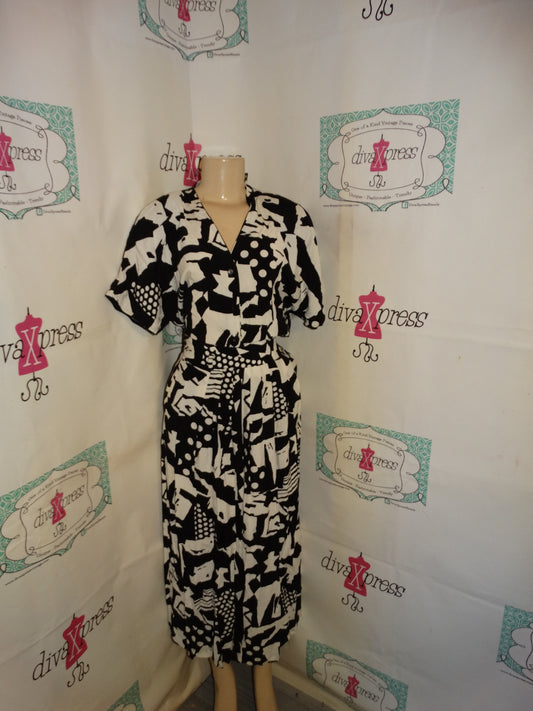 Vintage Jones New York Black/White 2 Piece Skirt Set Size M