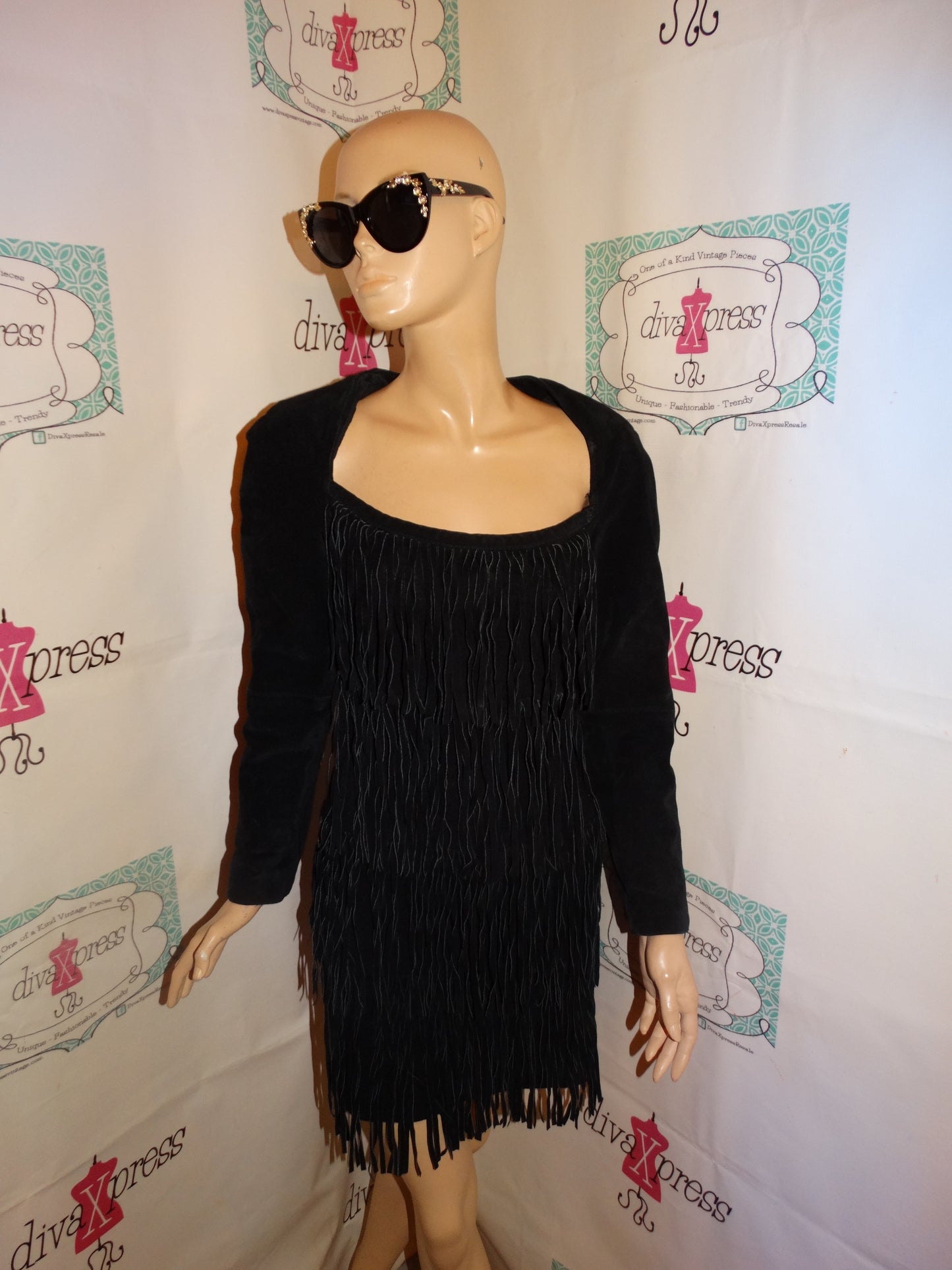 Vintage Phoenix Black Suede Shingle Dress Size S