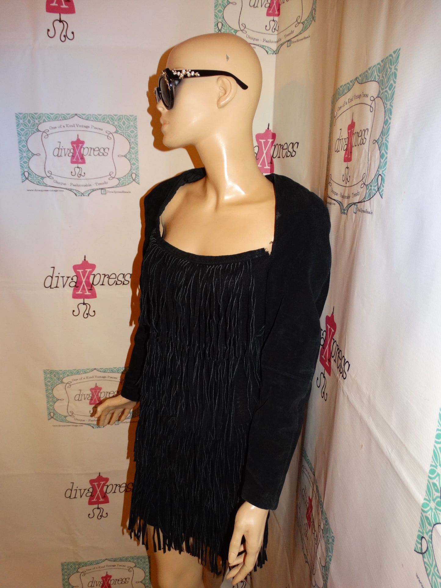 Vintage Phoenix Black Suede Shingle Dress Size S