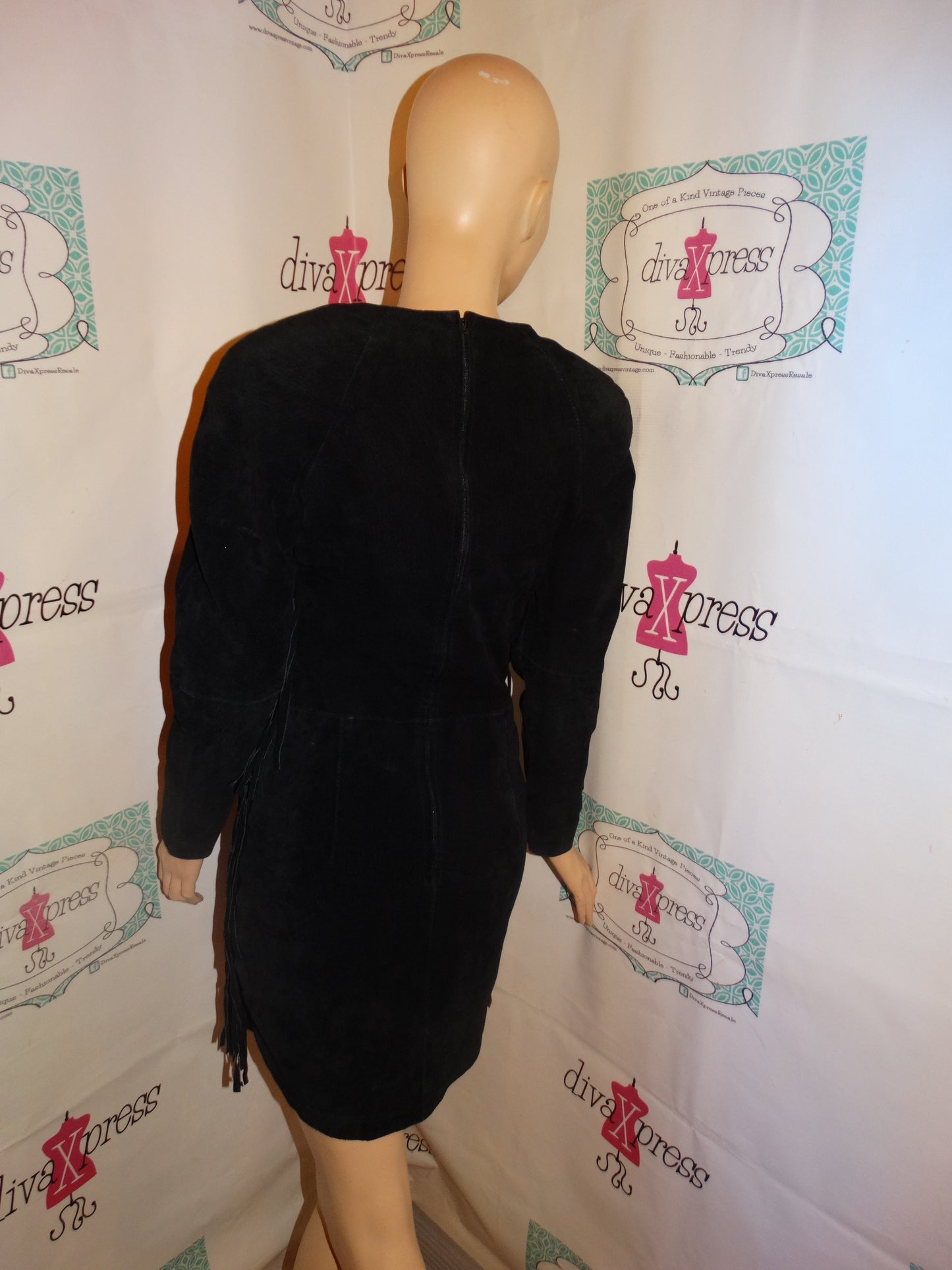 Vintage Phoenix Black Suede Shingle Dress Size S
