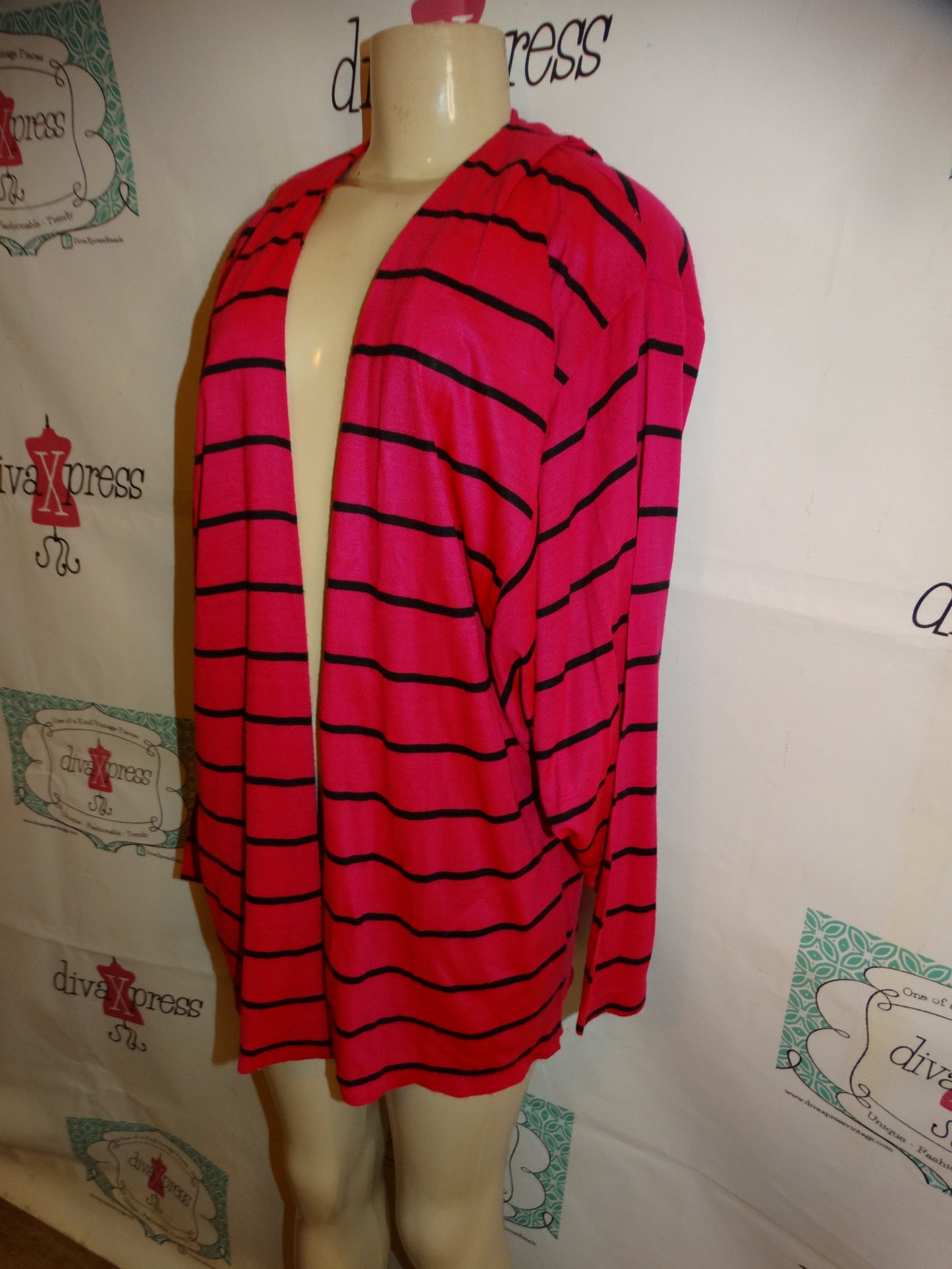 Vintage Lafrez Pink/Black Stripe Throw Size L