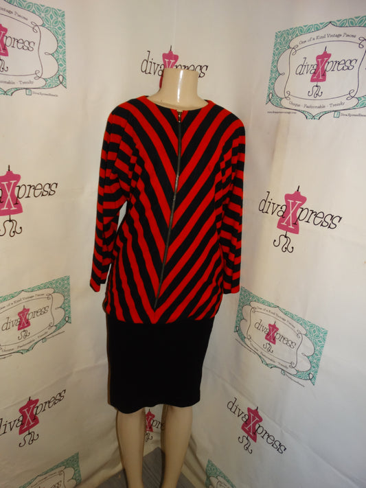 Vintage Yanageya Black/Red Stripe Sweater Style Dress Size L